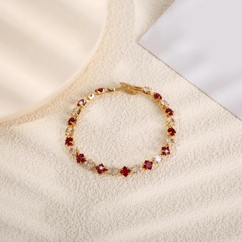 Geometric Pattern Cubic Zirconia Tennis Bracelet Gold Plated Copper Chain Wristband Wrist Accessory For Women Men