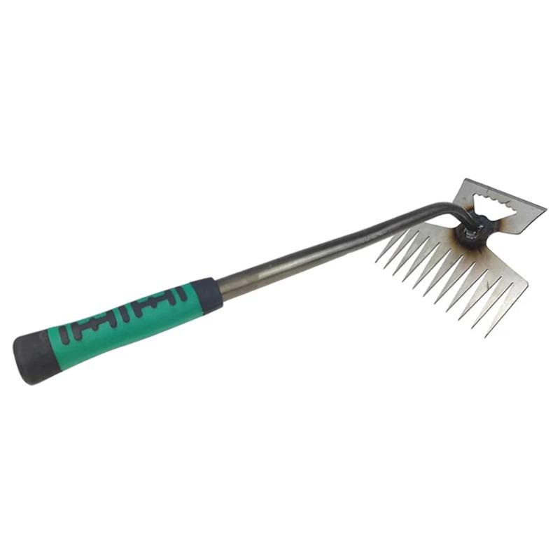 2 In 1 Garden Rake Manual Weed Grass Rooting Tool Puller Shovel 5/6/11 Tooth Weeding Removal Hand Gardening Loose Soil Tool
