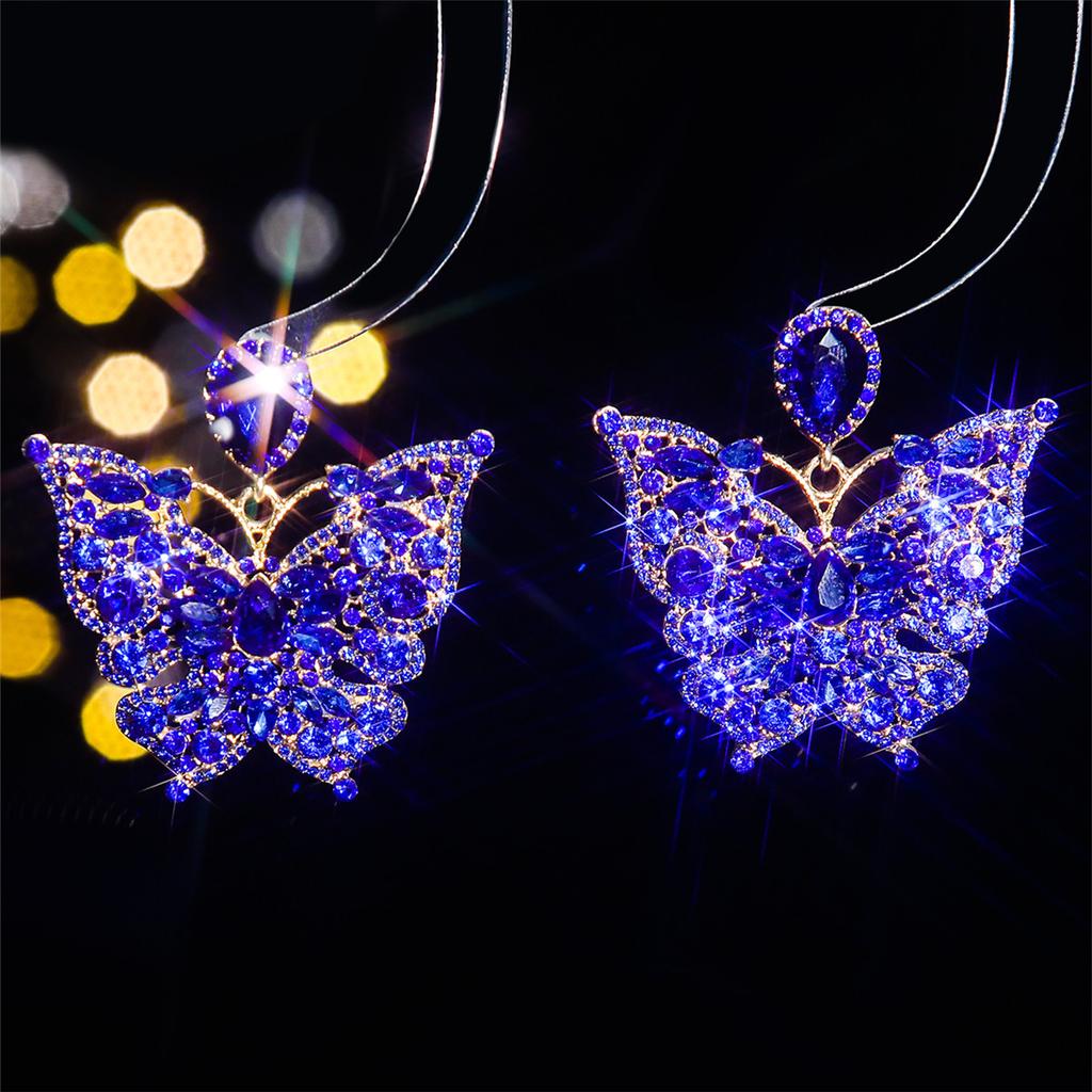 Fashion, new colored glass rhinestone earrings, stud earrings for women, personalized exaggerated butterfly ear jewelry wholesale