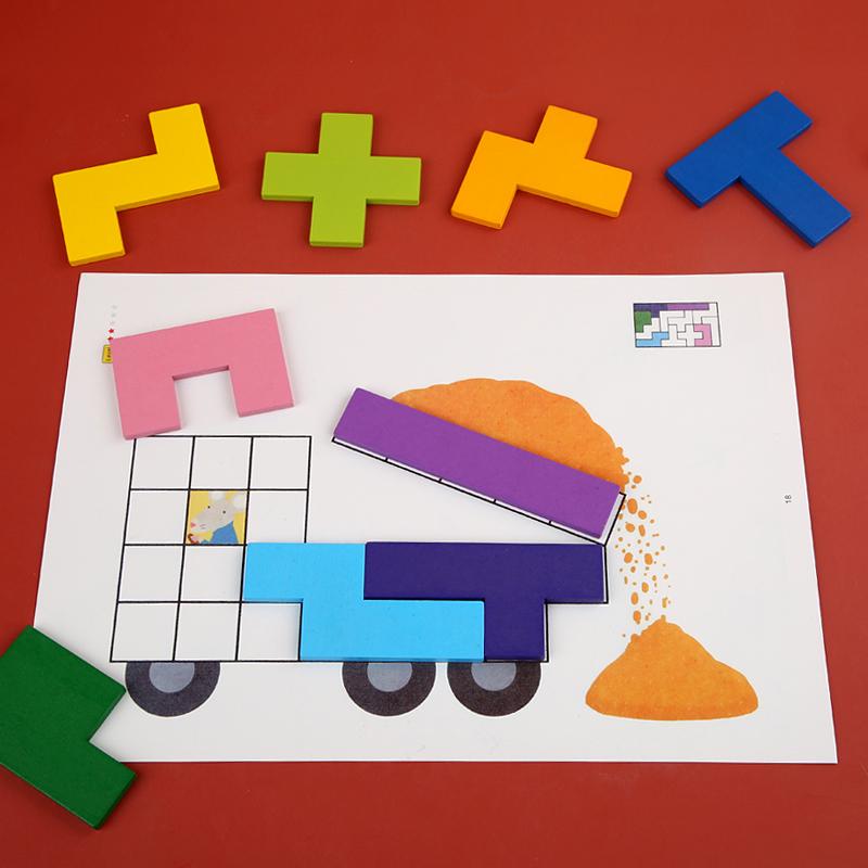 Wooden Shape Matching Puzzle Table Game Tangram Math Toys Building Blocks Board Geometric Shape Sorting Toy Colorful Puzzle Toy