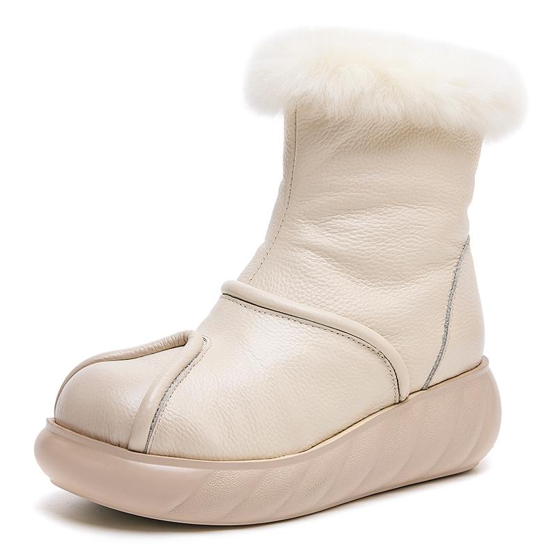 Fashion GKTINOO 2025 Winter New Genuine Leather Thick Sole Rabbit Fur Warm Short Boots Women Platform Side Zipper Snow Boots