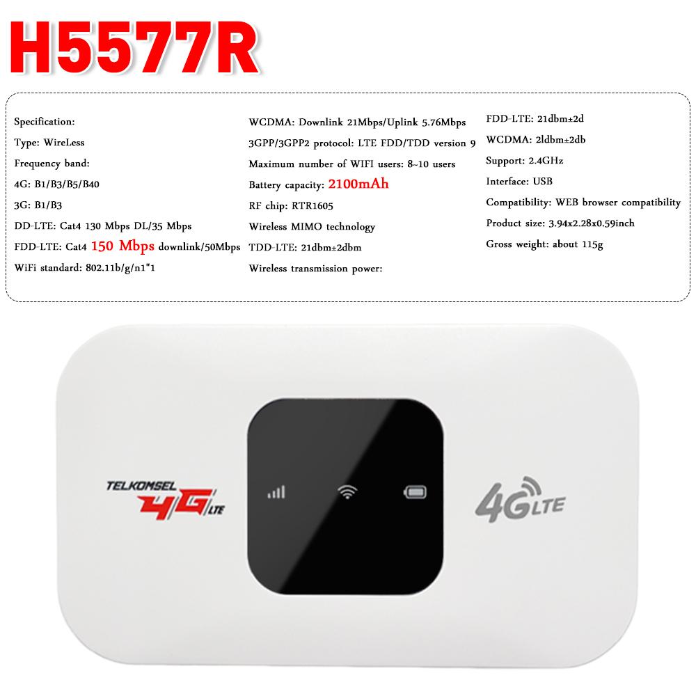 4G Lte Router Wireless Wifi H5577 H5577R 150Mbps WiFi Hotspot 2100mAh Mini Mobile Hotspot with SIM Card Slot Pocket WiFi Router