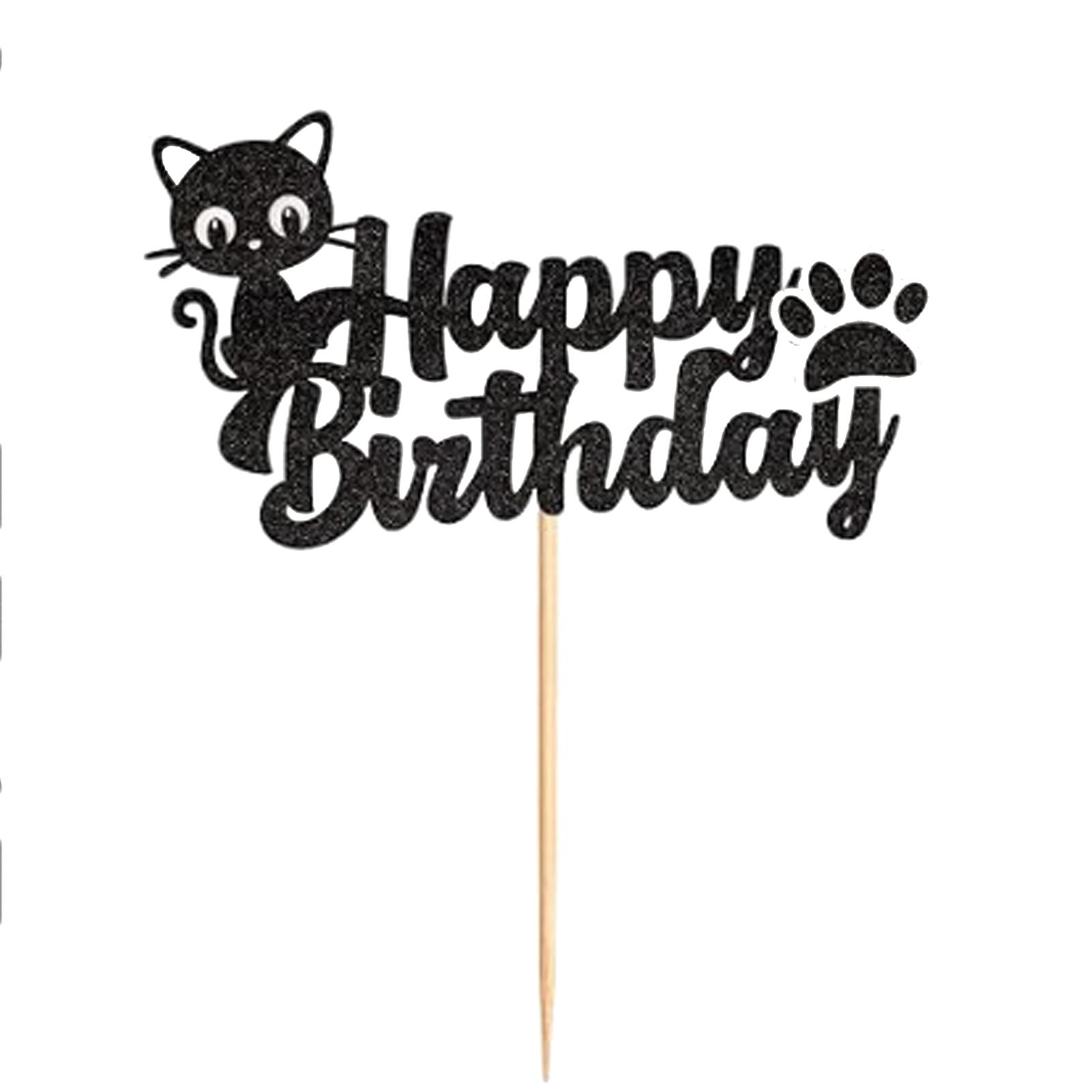 

Украшение для торта «С днем рождения» в виде кота для тематической витрины для торта, декор для вечеринки, витрины для кексов, легкое оформление чёрный