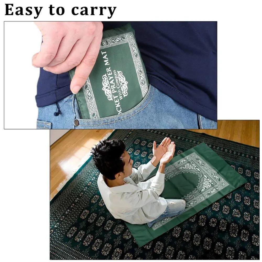 100x60cm Handig Draagbaar Gebedskleed met Kompas Knielend Poly Mat voor Moslim Islam Waterdicht Gebedskleed Tapijt Met Tas