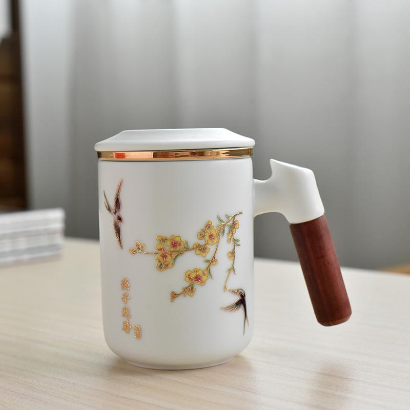 White Porcelain Tea Cup With Lid Office Tea Separation Teacup With Filter Cup Lettering Customized Gift Box
