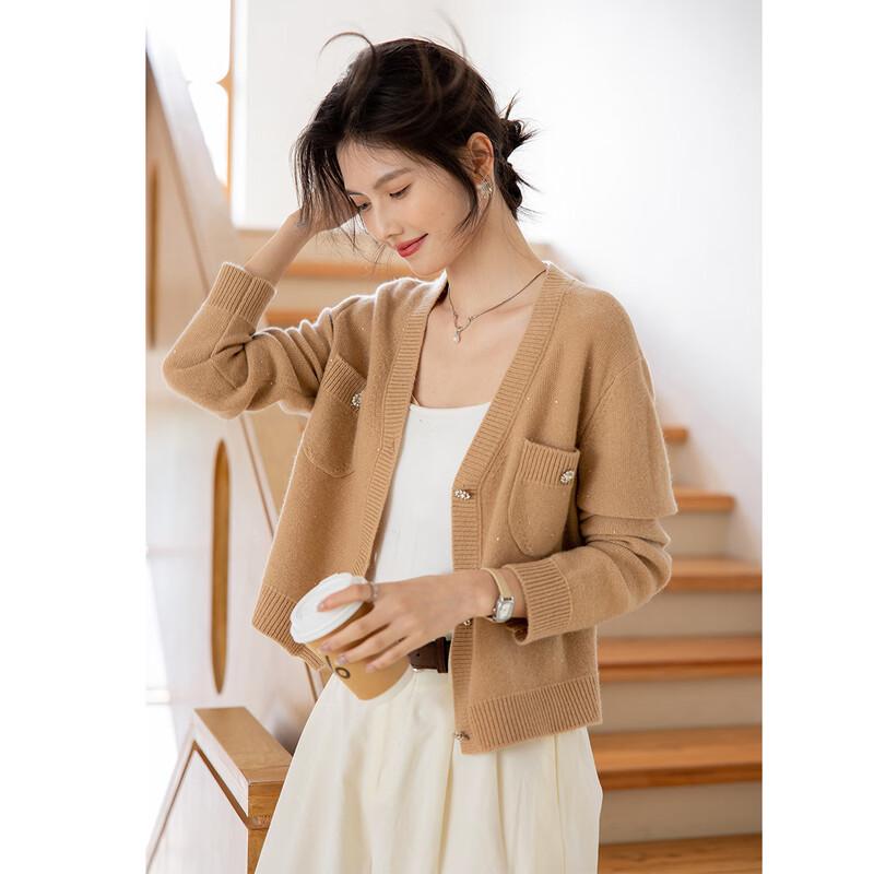 MOCANA Women's Long Sleeve V-Neck Cashmere Sweater