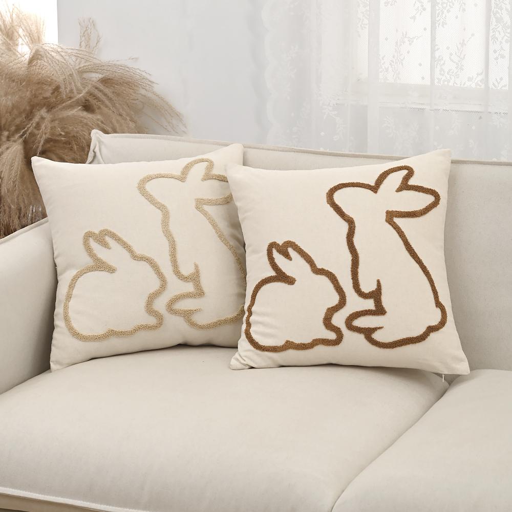 BUYNOW 1PC 2pcs/set Beige Rabbit Embroidered Throw Easter Pillowcase Vintage Country Living Room Sofa Cushion Cover Home Decor