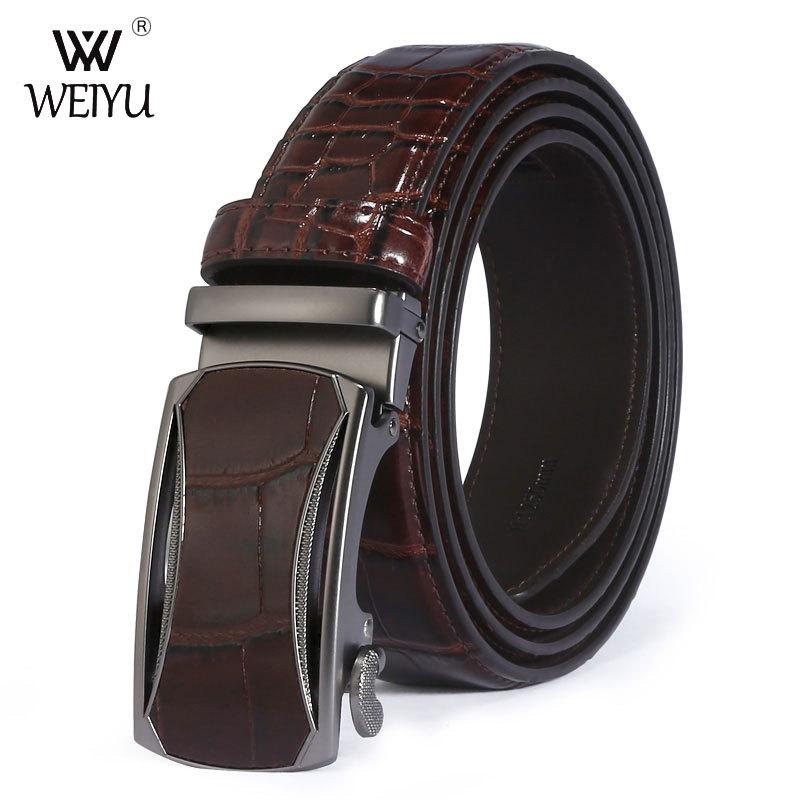 

Crocodile Pattern Cowhide Automatic Buckle Men s Leather Belt 125 cm кавовий