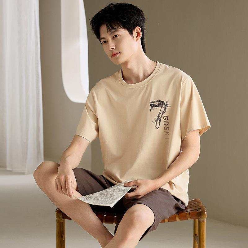 Pajamas Men's Summer Cotton Short Sleeve Shorts 1011 New Summer Thin Outer Wear Men's Large Size Loungewear Set