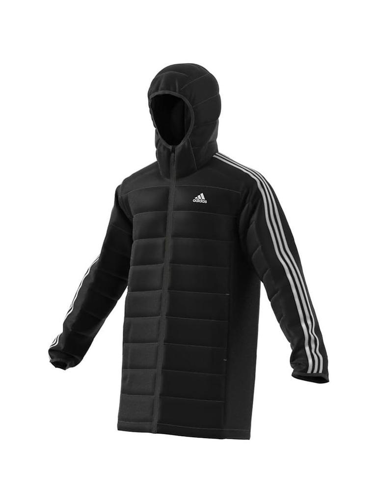 Adidas Down Essentials Leichte Daunenjacke mit Kapuze DKG48 Schwarz 3-Streifen Herren (HZ8522) J/L