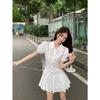 Commuter style button pleated bubble sleeve polo collar dress temperament women's summer solid color pleated short skirt export wholesale