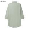 ZANZEA Women Turn Down Collar Loose 3/4 Sleeve Plain Blouse