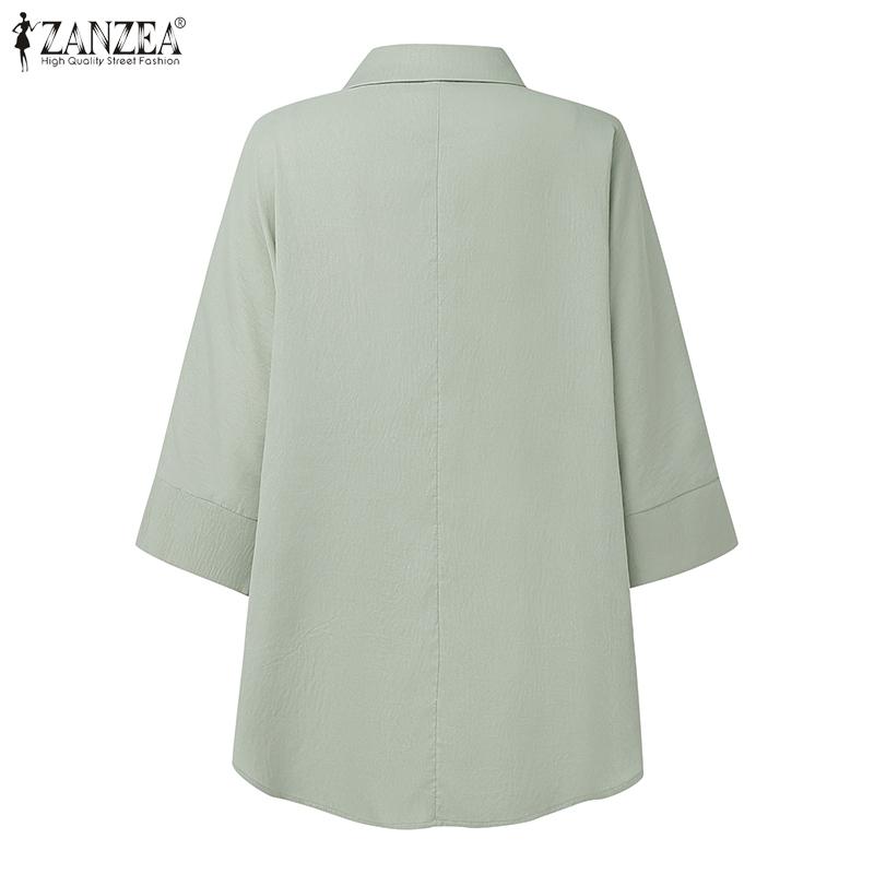 ZANZEA Women Turn Down Collar Loose 3/4 Sleeve Plain Blouse