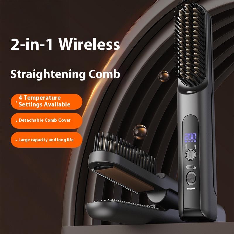 Portable 2-in-1 Ionic Wireless Hair Straightening Comb with LCD Display