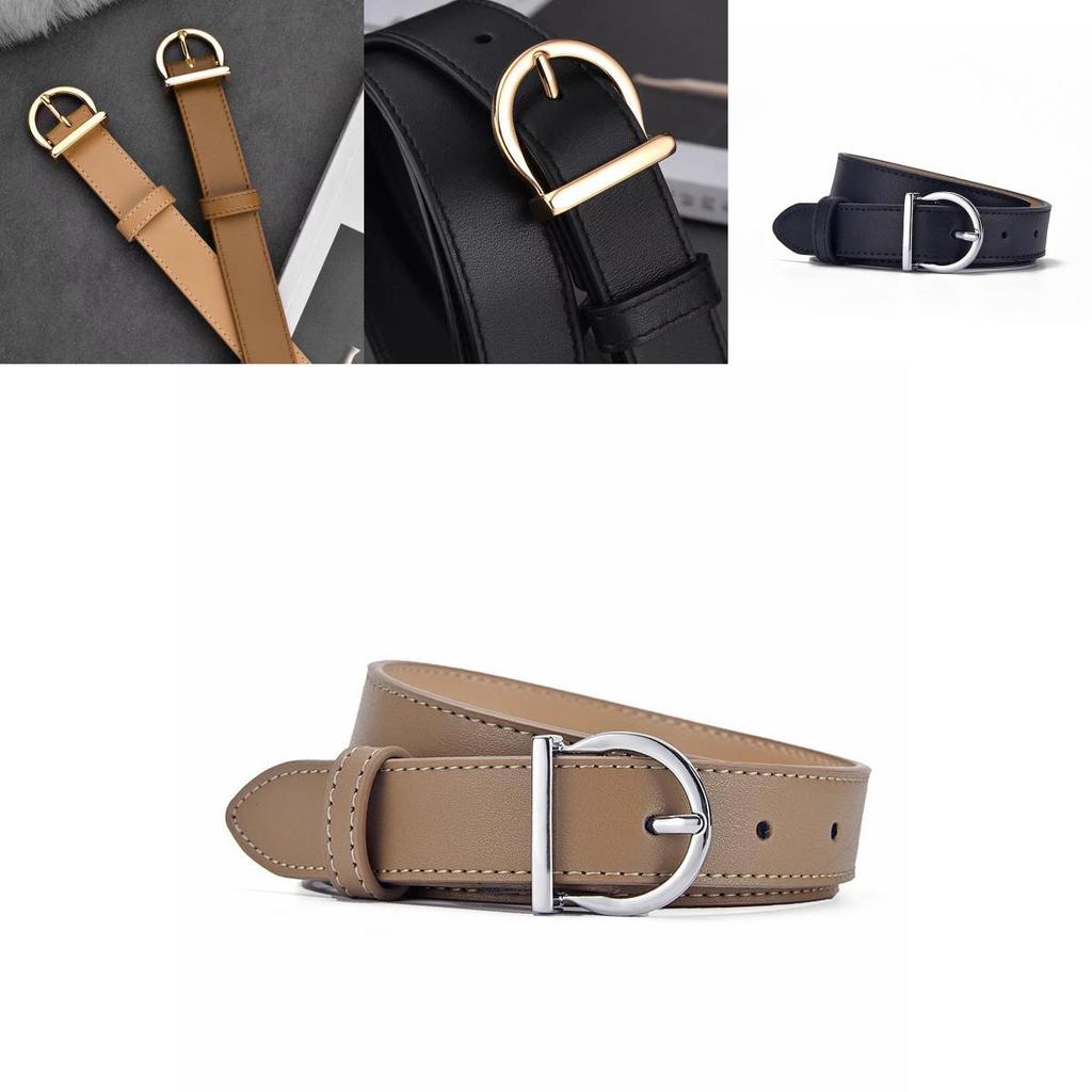 Elegant Womens Leather Belt With Geometric Metal Loop For Daily Casual Styling