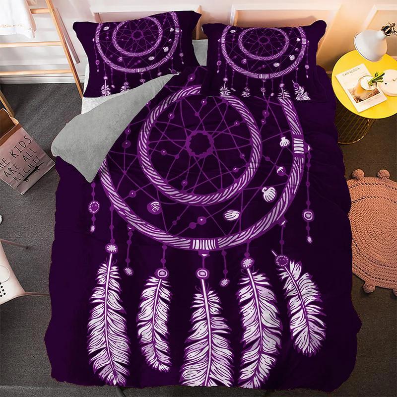 Bohemian Dream Beding Set King Quen Sized Dimensions Colorful Catcher Soft Duvet Cover Set Purple Dark Blue 2/3pcs Polyester Comfortable Quilt Cover