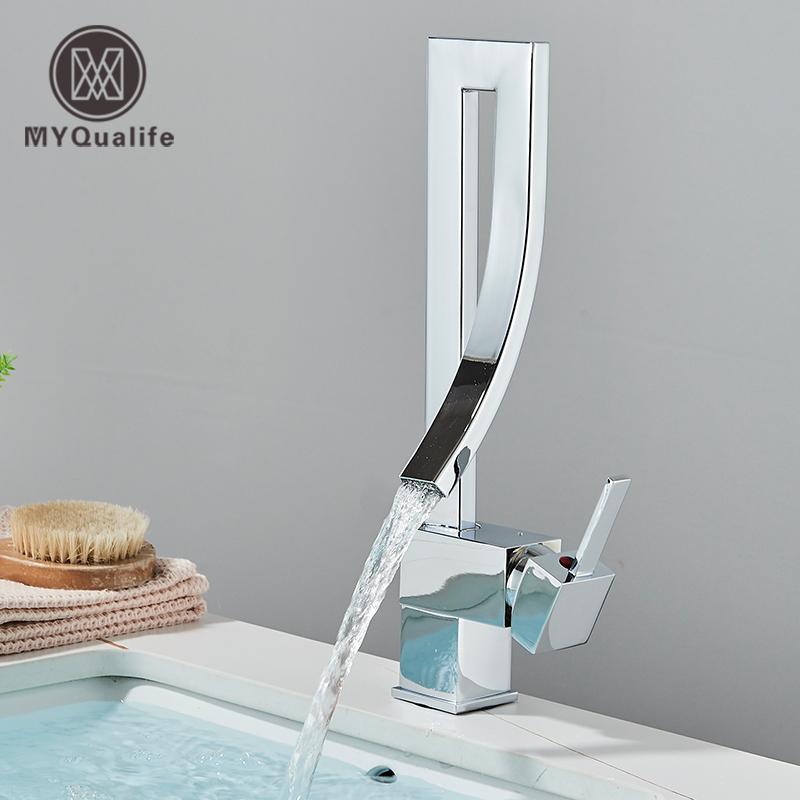 Bathroom Basin Faucet Brass Deck Mounted Mixer Taps Single Handle Single Hole Hot Cold Water Mixers Tap