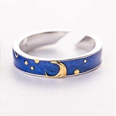 

New Beautiful Thinking About The Night Couple 925 Sterling Silver Jewelry Fashion Moon Sun Blue Van Gogh Opening Rings TYB518