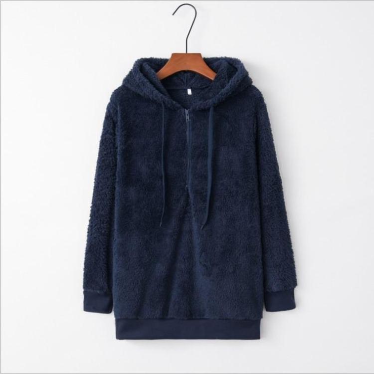 Women Coat Sweater Sleeve Long Solid Hooded S темно-синий