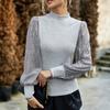 Women's Autumn and Winter Half High Neck Long Sleeve Pullovers Sequined Patchwork Knitted Top Female Long Sleeve Tops