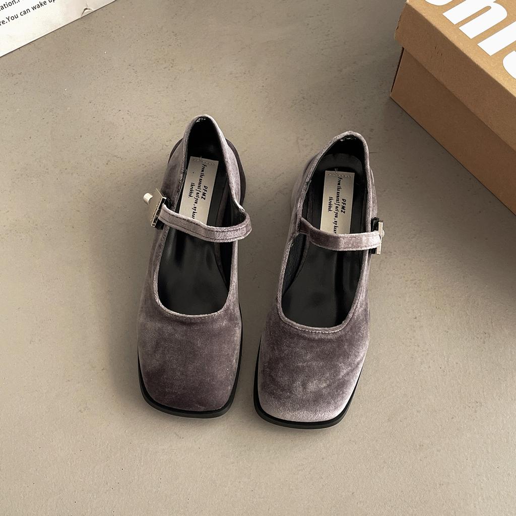 Fashion square head thick heel Mary Jane shoes new one-word buckle temperament high heels with skirt women's single shoes