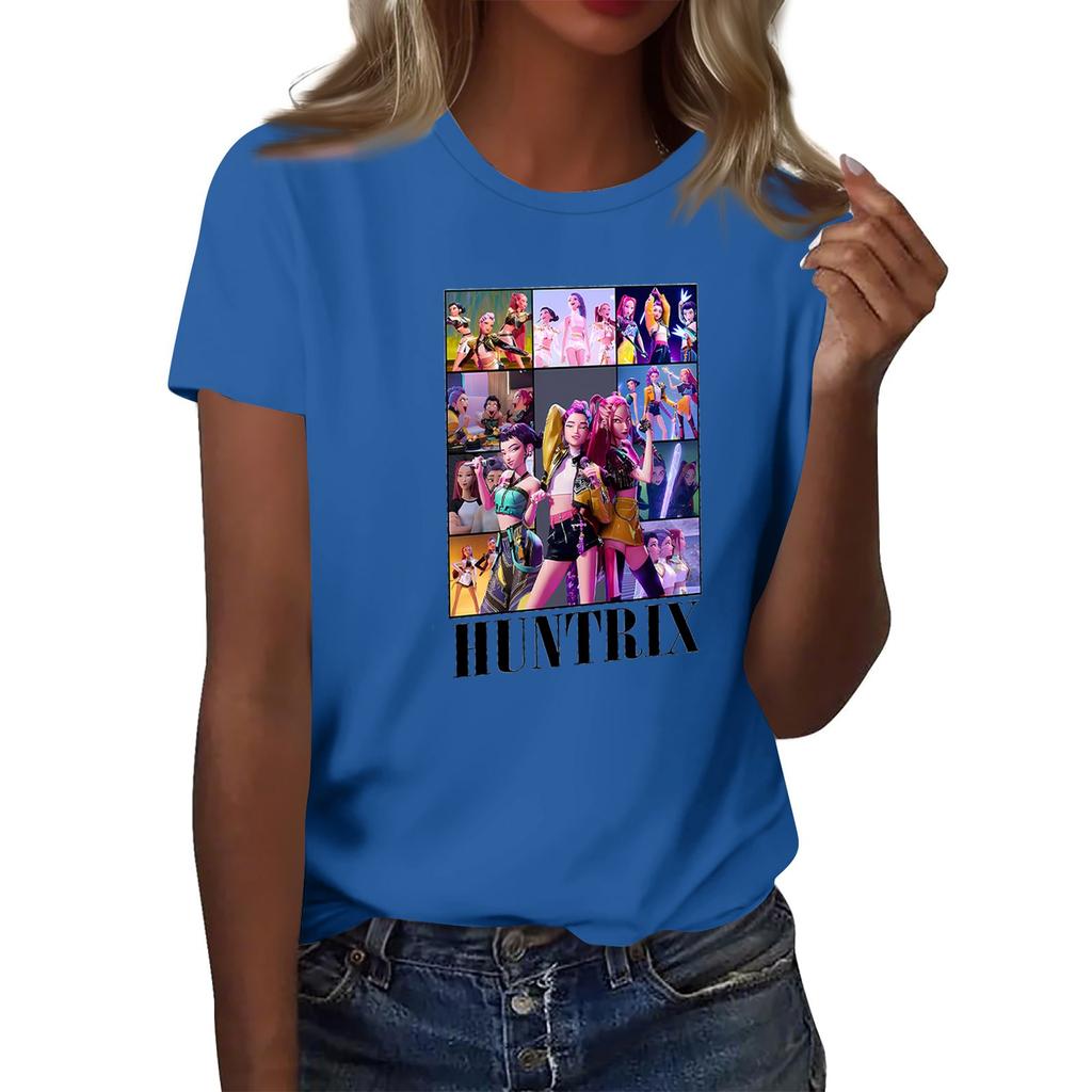 Women's  Group 2D Printed Round Neck Short Sleeve Top