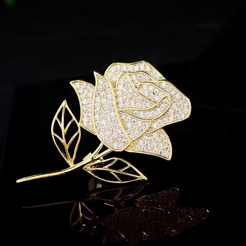 Elegant Rhinestone Rose Brooch for Women s High-End Fashion Commute