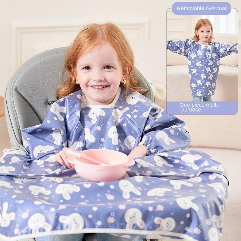 Waterproof Baby Feeding Bib Apron Smock, Full Coverage Mess-Free Bib with Table Cover for Kids 8M-5Y Boys Girls