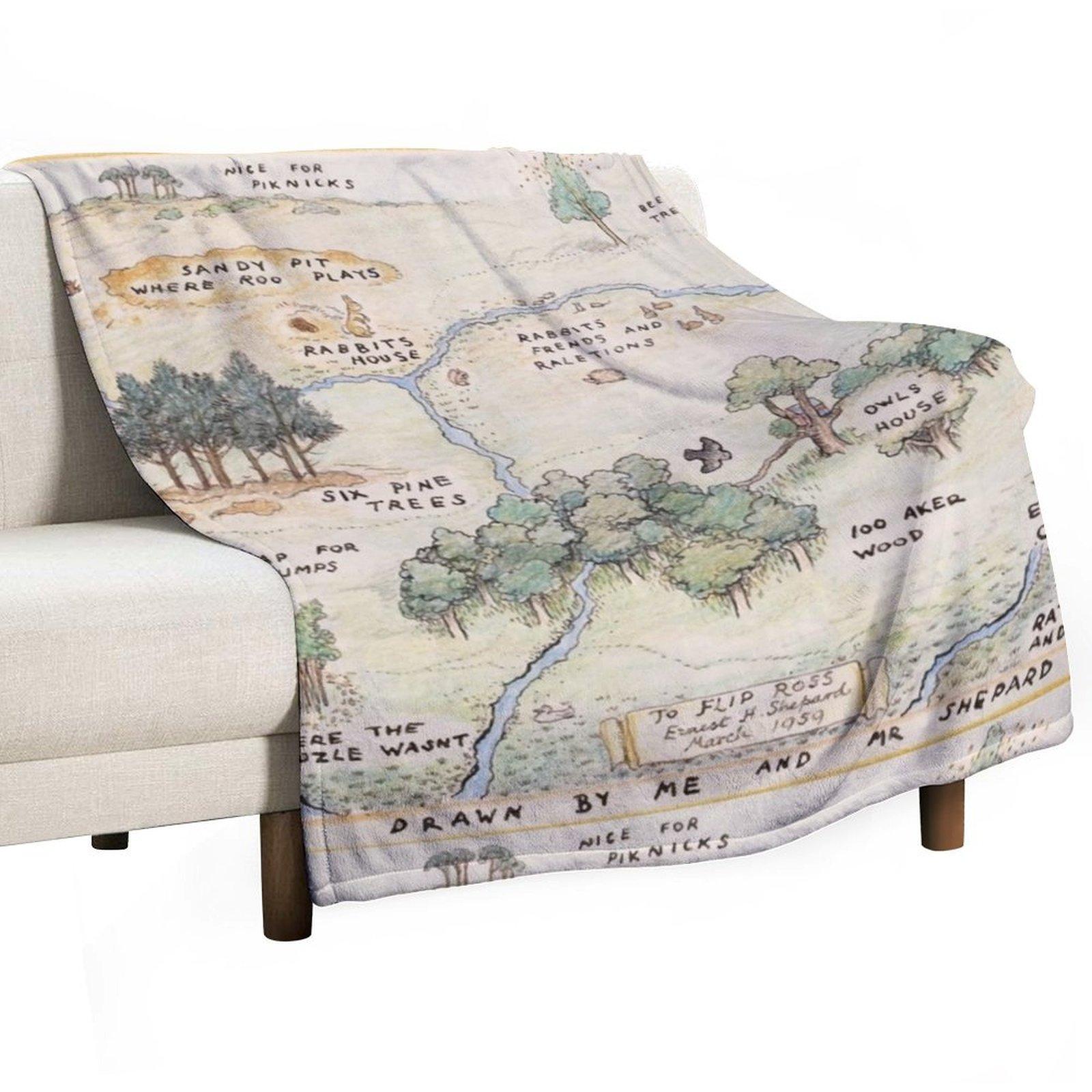 Hundred Acre Wood Map Throw Blanket Plaid on the sofa Plaid Hair Decorative Sofa Blankets 30x40in