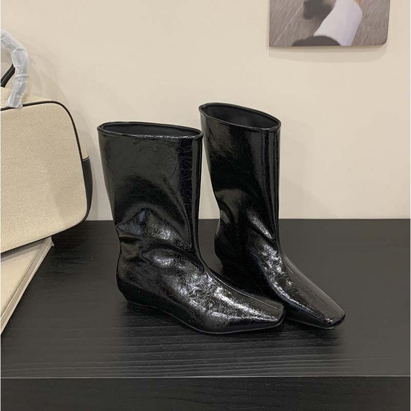 2025 autumn and winter new fashion versatile retro square head thin wide tube knight boots retro versatile wedge heel