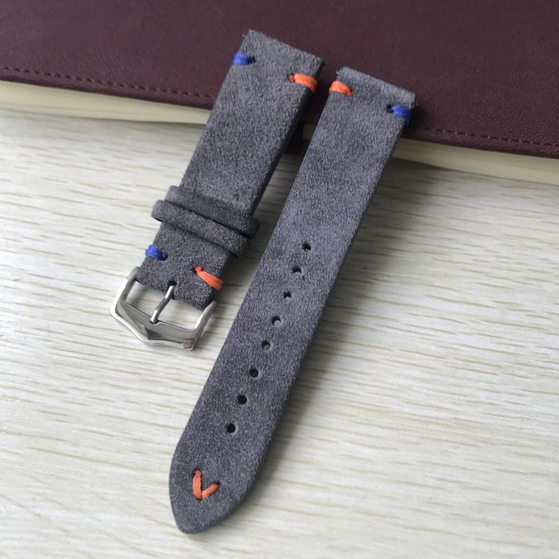 

20 мм 22 мм, индивидуальный ремешок для часов из натуральной кожи с двойной строчкой для Tudor U-Boat Hamilton Seiko, браслет-браслет 20mm серый