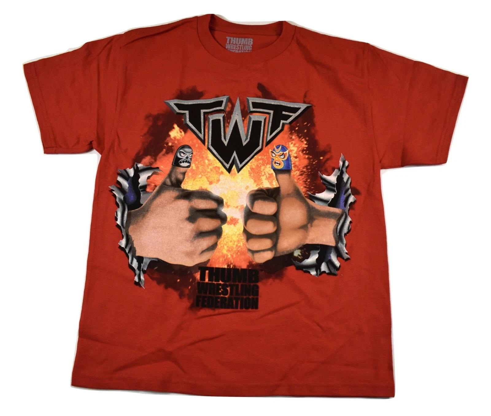 

Thumb Wrestling Federation Youth Boys Funny Red Shirt New M L