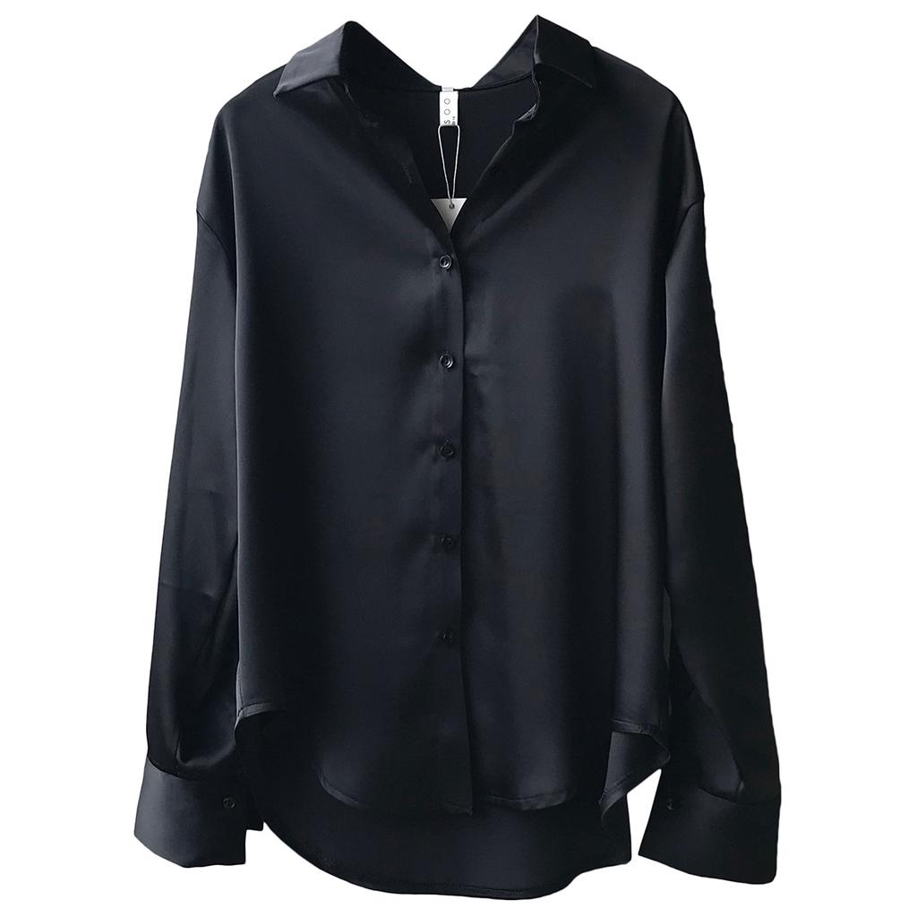 Women Fashion Long Sleeves Satin Blouse Vintage Button Down Lapel Neck Street Shirts Elegant OL Silk Tops