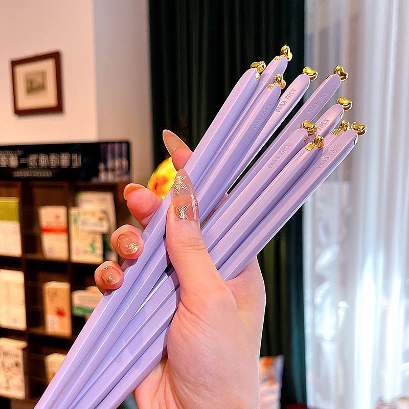 5 Pairs Colored Reusable Chopsticks, Fiberglass Chopsticks Set, Non-Slip, 25.5cm