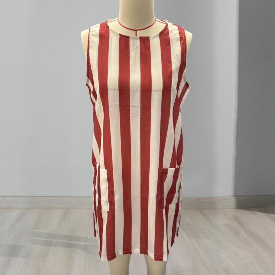 Vestido Casual para Mujer, Minivestido Camiseta sin Mangas de Cuello Redondo, Vestido de Verano a Rayas para Vacaciones con Bolsillos