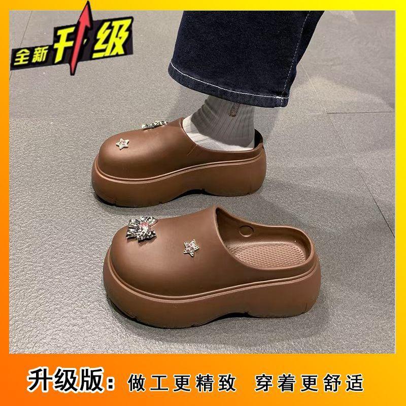 Internet celebrities super fire stepping shit feeling thick bottom bag head slippers women summer wear 2025 new non-slip heightening cool slippers