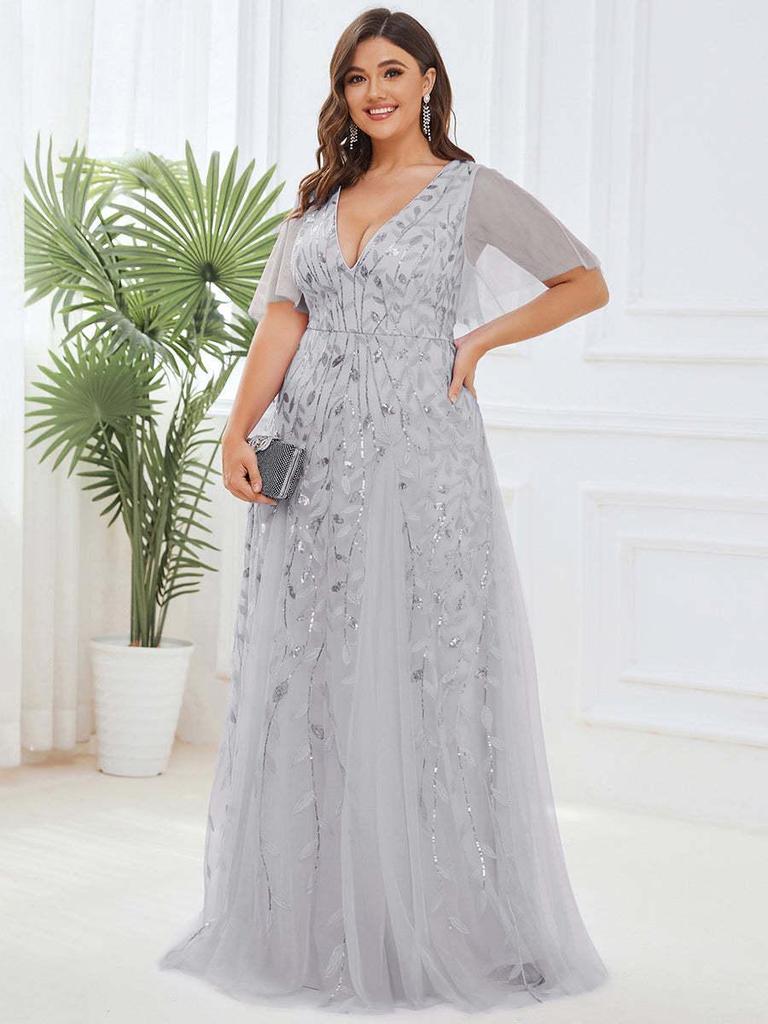 2026 Summer European & American V-neck Patchwork Mesh Evening Gowns for Banquets & Performances
