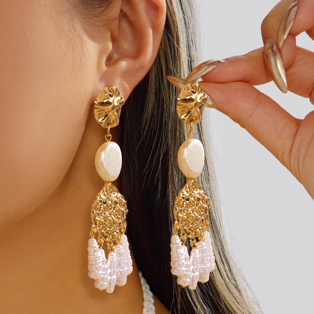 Bohemian Shell Tassel Dangle Earrings For Women Ethnic Style Baroque Imitation Pearl Long Earring Beach Party Versatile Jewelry