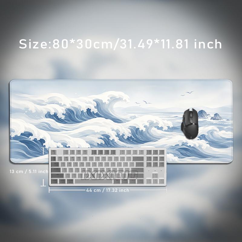 Mouse Pad Blue White Ocean Waves Printon Demand HD Large Computer Mousepad XXL Mouse Mat Non-Slip Natural Rubber Soft Mouse Mats