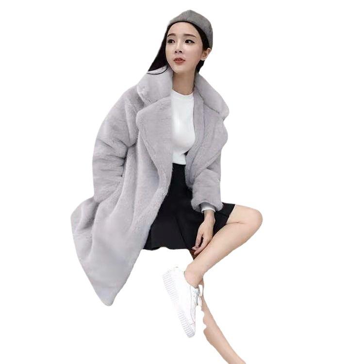 Autumn and winter new imitation mink hair imitation fur coat women's medium and long slim-fitting cotton woolen coat coat