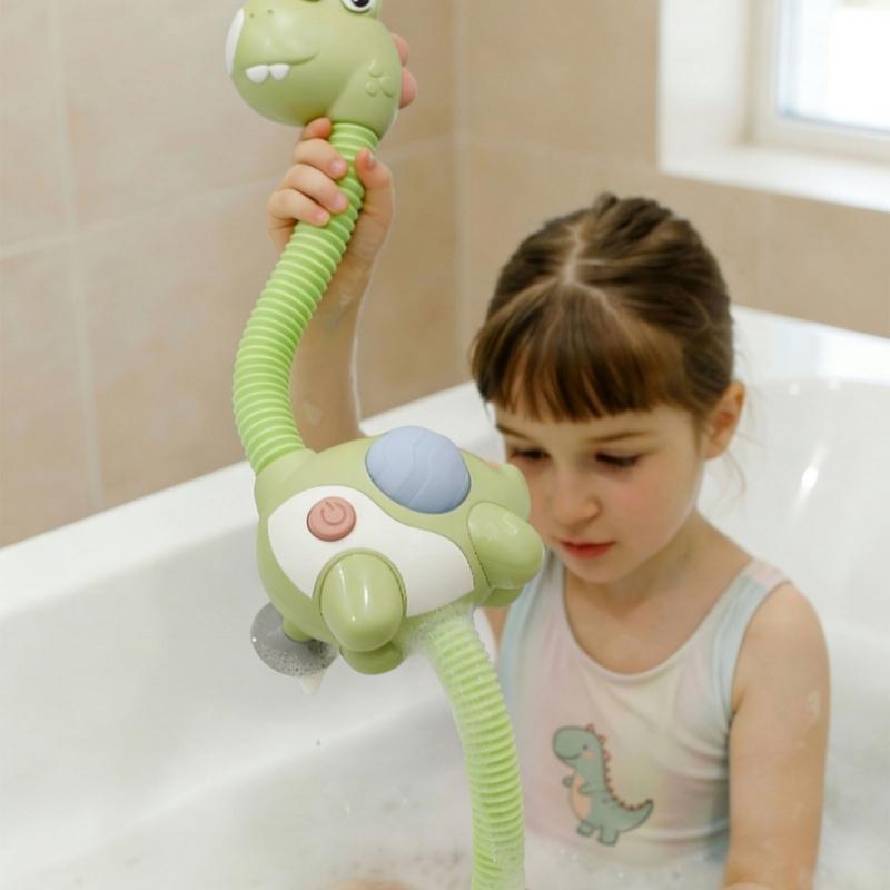 Interactive Baby Shower Head Cartoon Dinosaur Design Bath Toy for Infant Sensory Development Fine Motor Skill Exercise