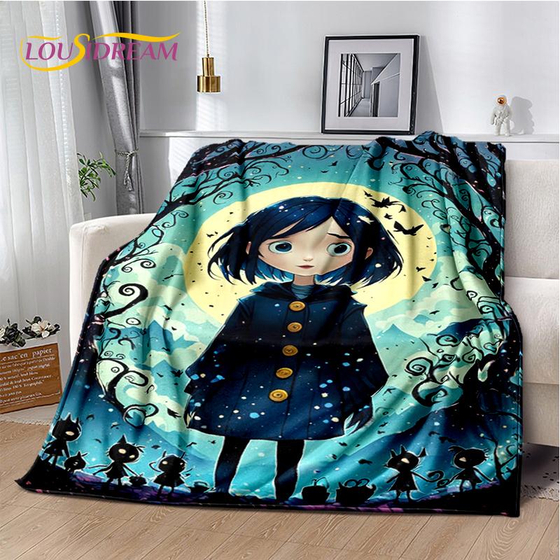 29 stil Coraline Secret Door Cartoon Horror Pătură moale de flanel pentru pat dormitor canapea picnic, pătură pentru copii în aer liber