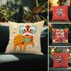 Chinatown Wishes Lion Print Pattern Pillow Case Comfort Sofa Bed Silky Elegant Invisible Zipper Decorative Cushion Cover