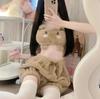 Cute underwear animation pattern shoulder strap Japanese soft girl pink black milk silk plush tube top bra set