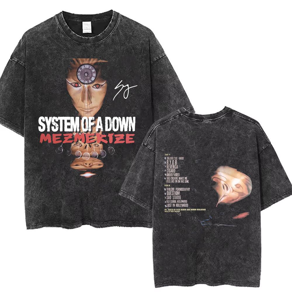 T-shirt Vintage Lavé Système de A Down Toxicity Pochette d'Album Musical
