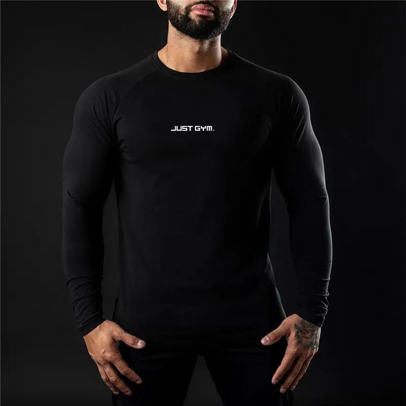 

Muscleguys Мужская спортивная футболка на весну и осень, свободная хлопковая футболка с длинными рукавами, модный тонкий топ для бега и фитнеса M чёрный