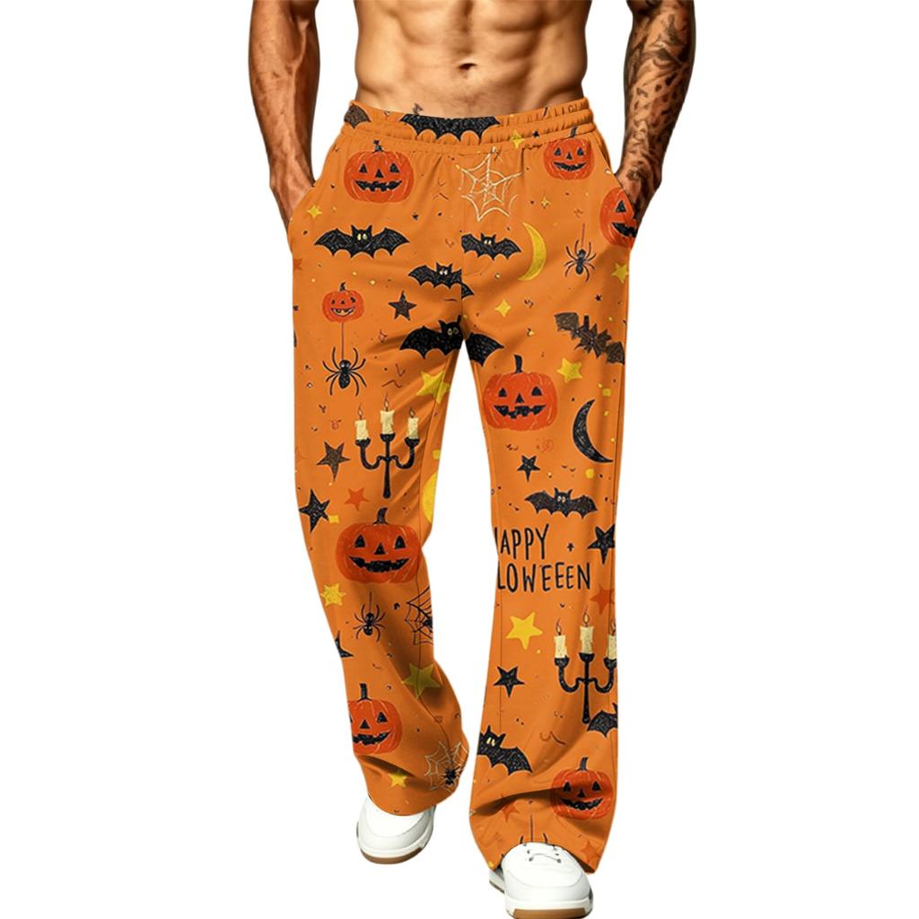 Herren Lockere Weite Beine Cargo Jogginghose mit Taschen Halloween Print für Lässige Outdoor-Kleidung