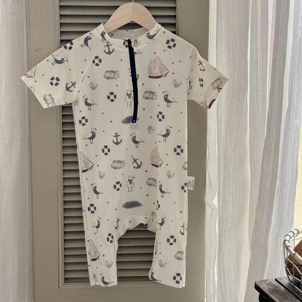 2024 Korean Style Kids' Summer Swimsuit - Simple, Casual, Quick-Drying Sun Protection for Beach & Hot Springs.