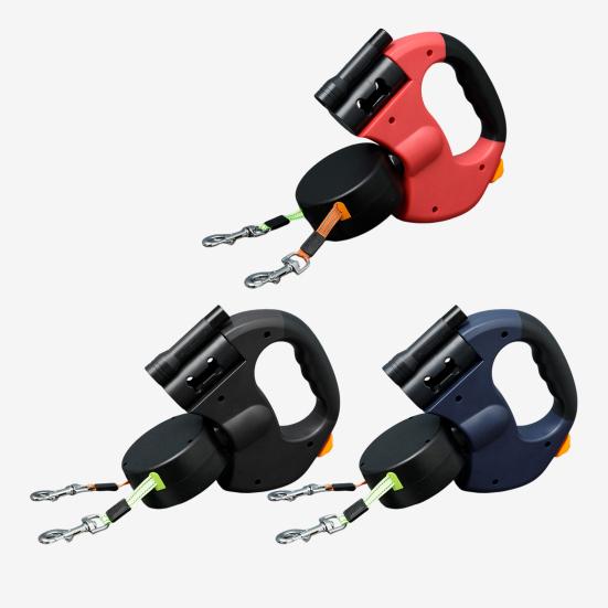 Dual Retractable Dog Leash Double Headed 16ft Extendable Lead with Poop Bag Dispenser And LED Light for 2 Small Dogs Up To 5kg