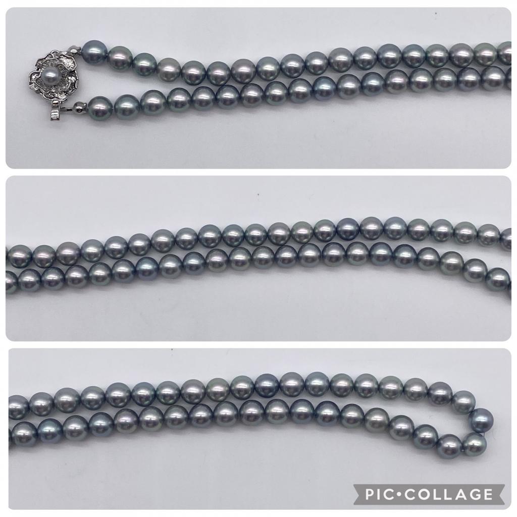 High-Luster Akoya Pearl Necklace Natural Jewelry Blue Gray Approx 43cm 7.0mm–7.5mm 31.7g Silver Hardware